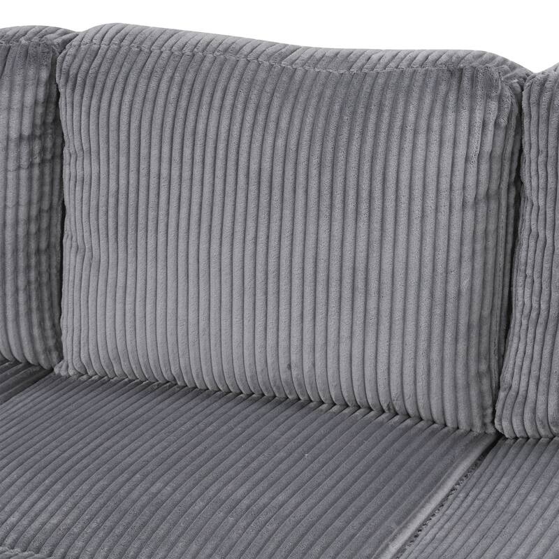 Merax U-shaped Corduroy Combination Corner Sofa with Storage Lounge Chair and USB Interfaces