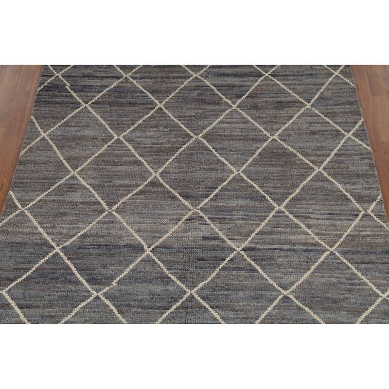 All-Over Trellis Moroccan Area Rug Hand-Knotted Wool Carpet - 6'0"x 9'10"