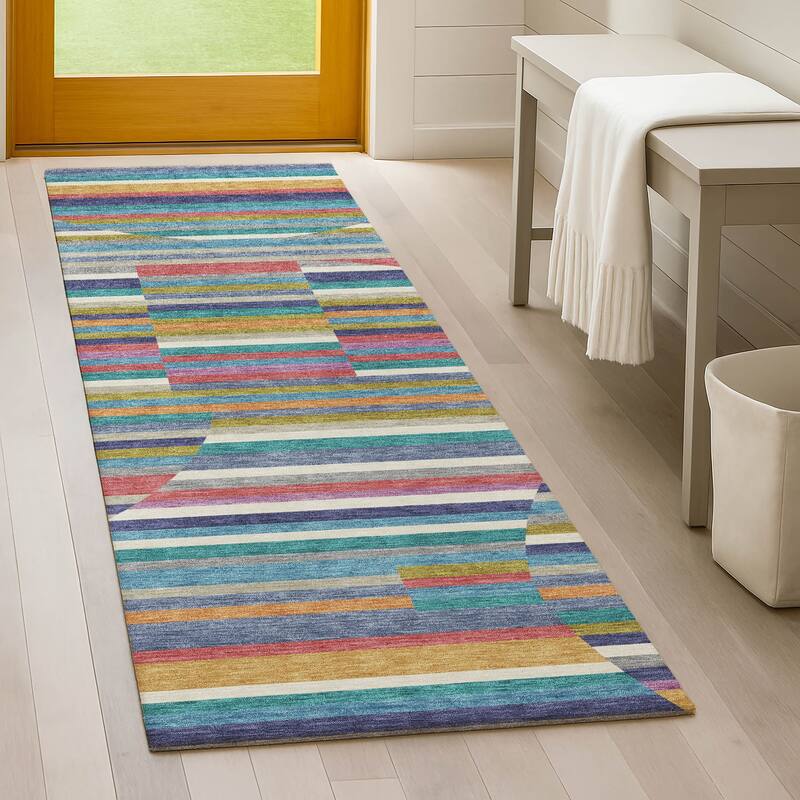 Machine Washable Indoor/ Outdoor Modern Cokedale Chantille Rug