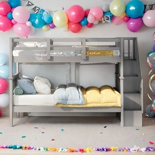 Modrem Full Over Full Bunk Bed With Storage and Guard Rail For Bedroom,Dorm,Adults,Kids