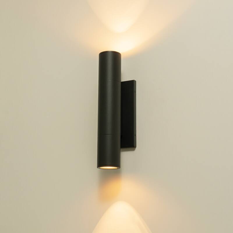 4.5" Modern Black/Gold Cylinder Integrated LED 3000K Up and Down Waterproof Outdoor Wall Armed Sconce