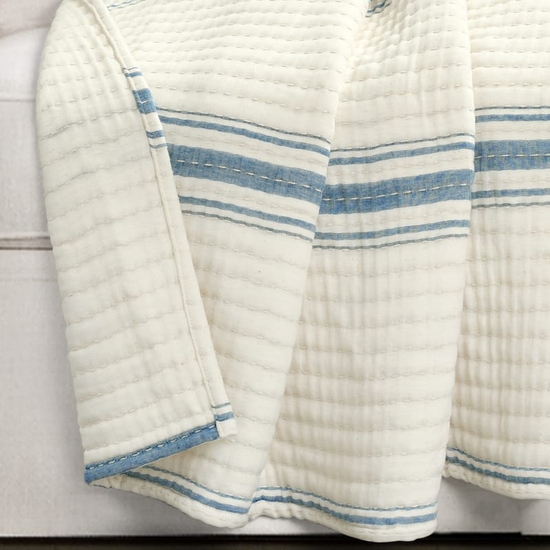 Lush Decor Farmhouse Stripe Kantha Pick Stitch Yarn Dyed Cotton Woven Throw Blanket