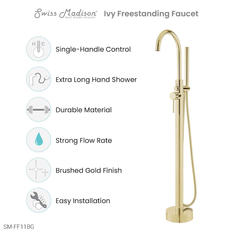 Ivy Freestanding Bathtub Faucet in Brushed Gold