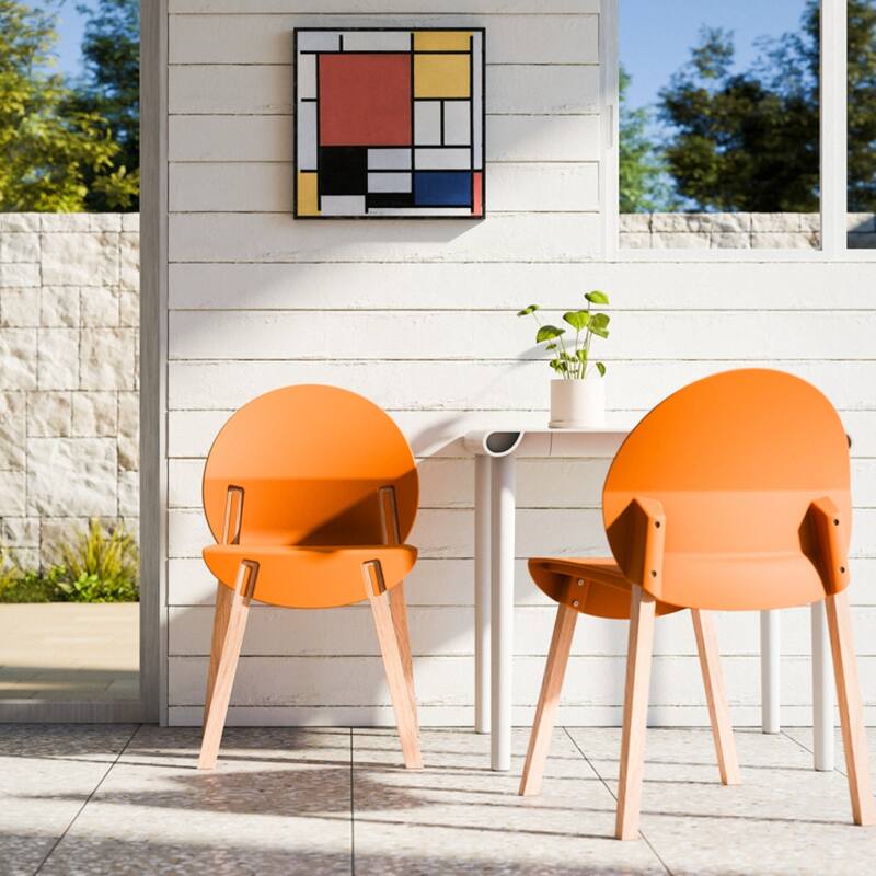 Orange Dining Chair Coffee Chair Club Chair with Wood Legs, Kitchen Chair Leisure Chair Reception Chair Set of 4