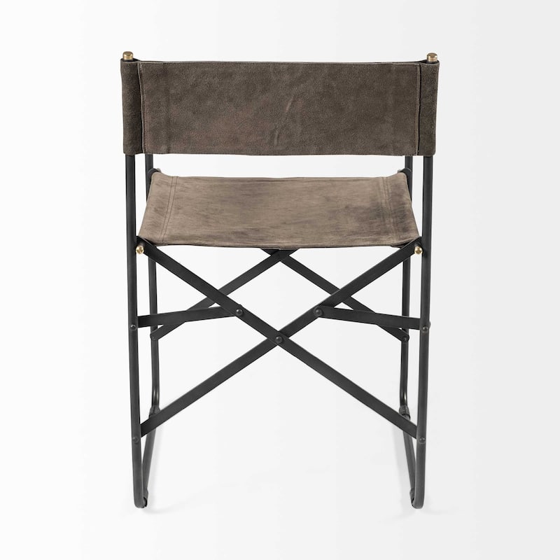 HomeRoots Brown And Black Leather Metal Open Back Dining Arm Chair
