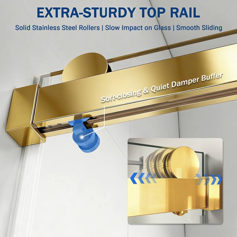 ABRUZZO 56-60" W x 76" H Frameless Soft-Closing Single Sliding Shower Door 1/4" (6mm) Explosion-Proof Tempered Glass