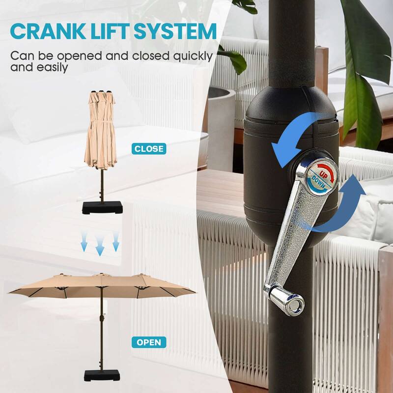 Aoodor 15ft Outdoor Double Sided Market Patio Umbrella with Base Stand