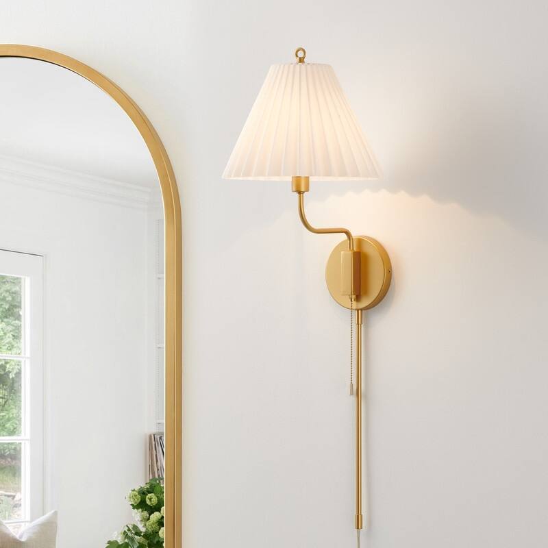 KAWOTI Brushed Gold Wall Sconce with Cone Opal White Glass - D11" x W12.5 x H33"