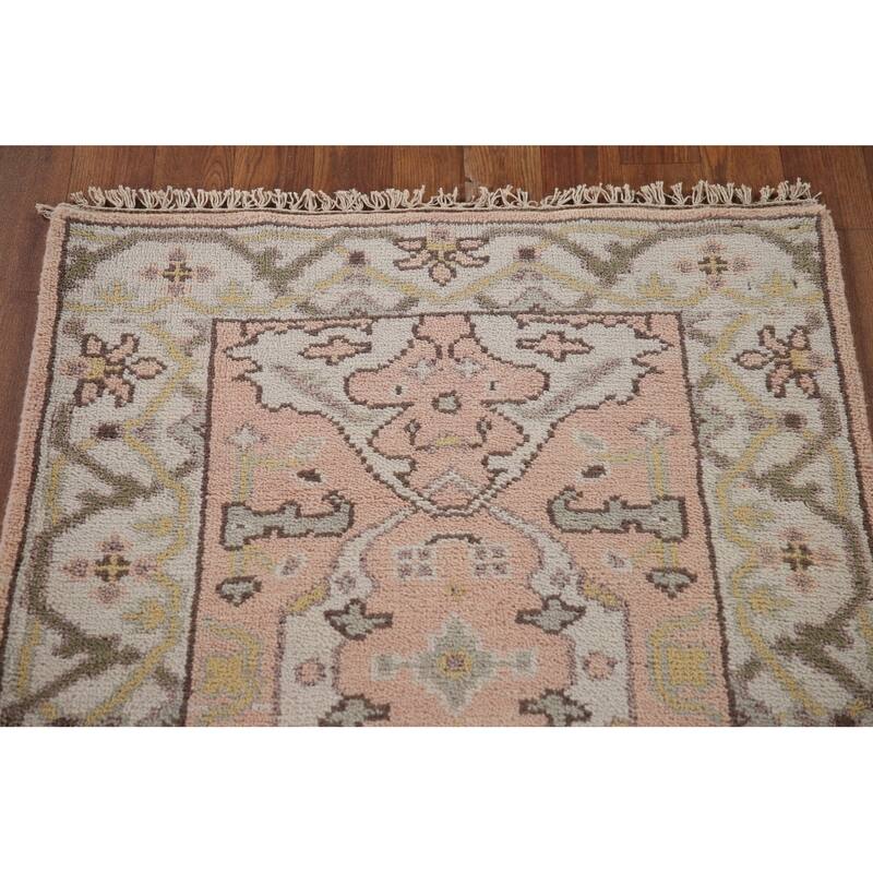 Pink Oushak Style Runner Rug Handmade Wool Carpet - 2'6"x 10'2"