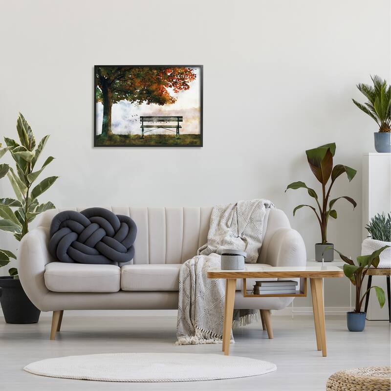 Stupell Quiet Autumn Park Bench and Tree Surrealist Illustration Framed Wall Art, Design by Ziwei Li - Multi-Color