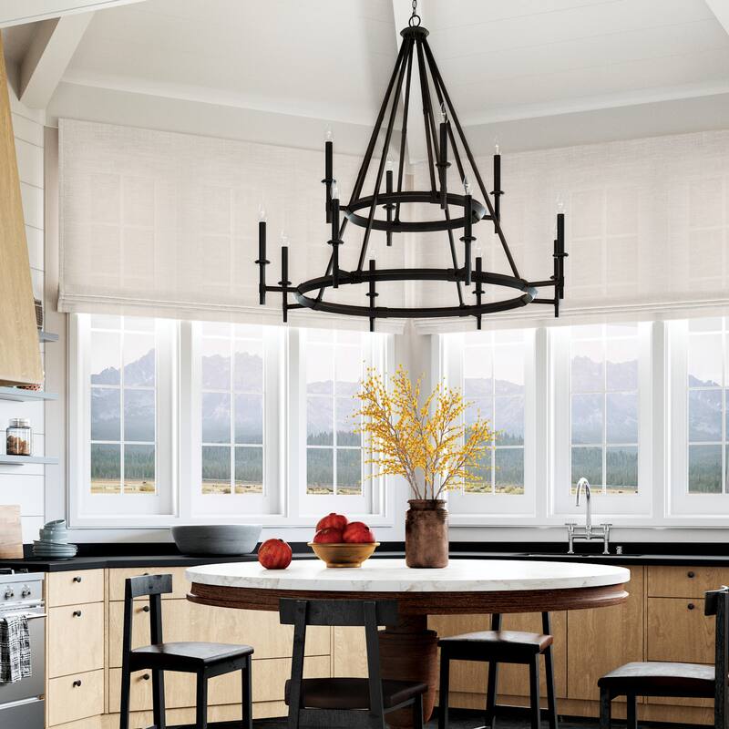 Ogden 12-light Brushed Black Iron Two-Tier Chandelier