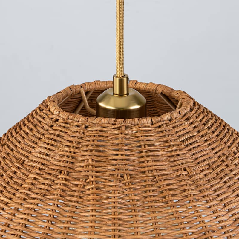 1-Light Farmhouse Straw Hat Hand Woven Chandelier with Natural Rattan Shade