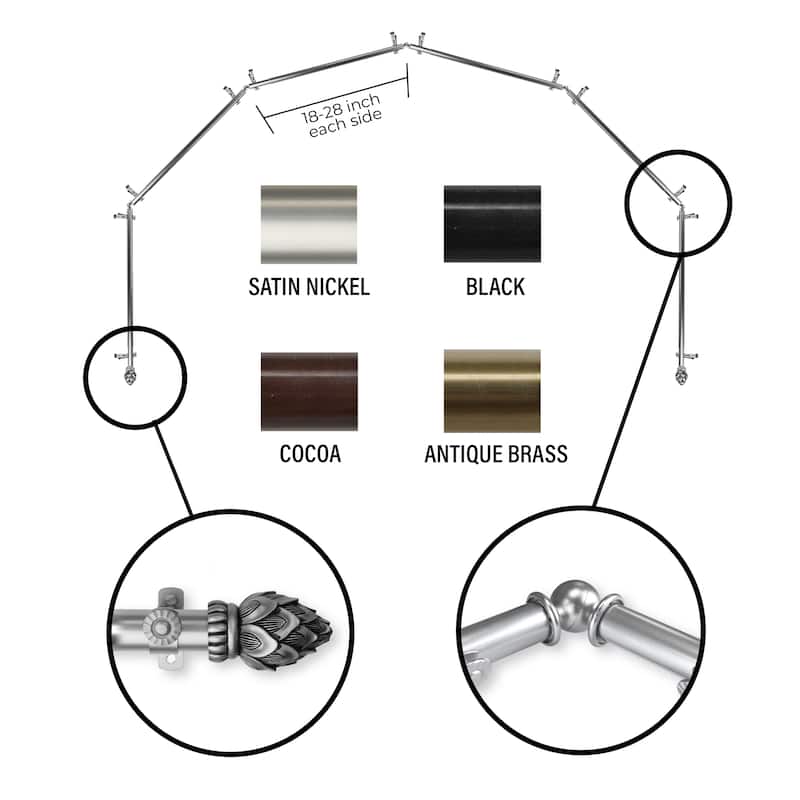 InStyleDesign 13/16" Lotus 6-Sided Bay Window Curtain Rod (18-28 inch each side) - Satin Nickel
