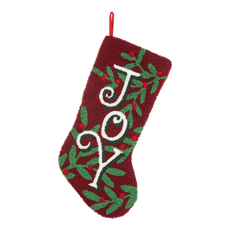 Glitzhome 20.00"L JOY Hooked Merry Christmas Stocking - 20"L