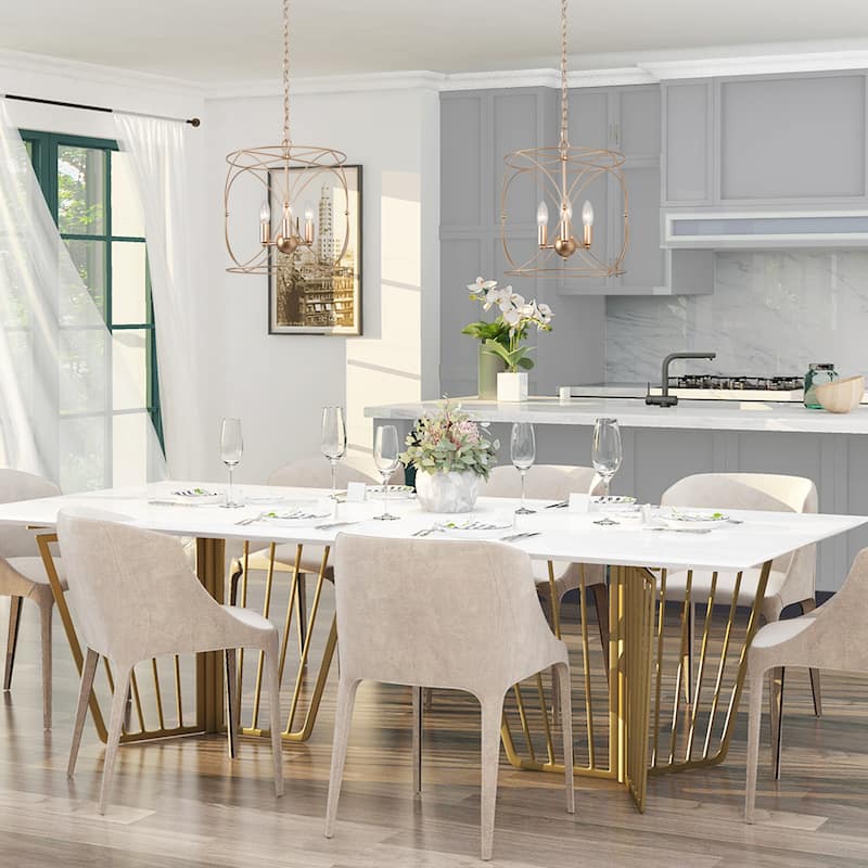 Holla Modern Farmhouse Chandelier Champagne Bronze Lantern Metal Pendant for Kitchen Island - D13" X H 14"