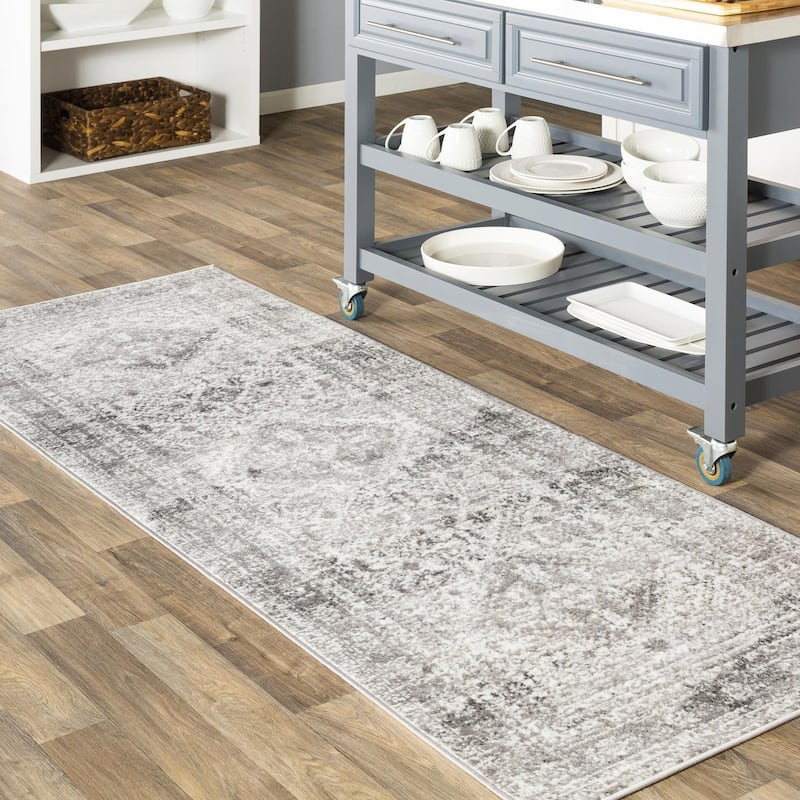 Livabliss Monte Carlo Updated Traditional Medallion Area Rug - Charcoal - Runner - 2' 7" x 12'