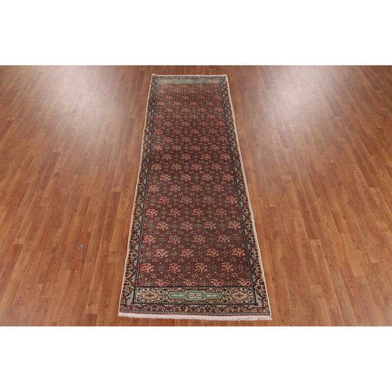 Red Anatolian Turkish Vintage Runner Rug Handmade Wool Carpet - 3'2" X 9'5"