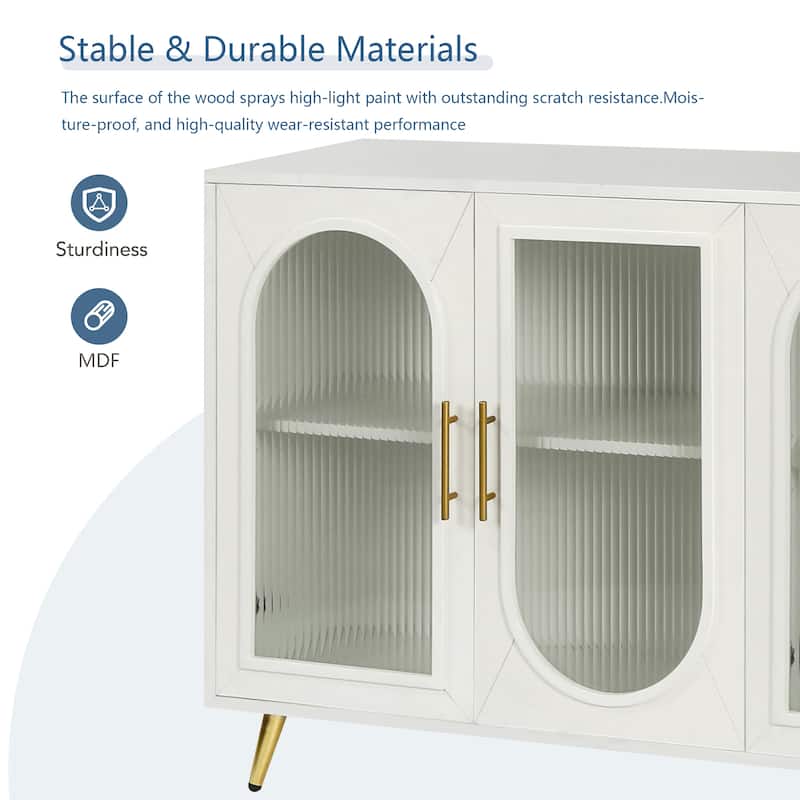 Antique White 60" TV Stand Cabinet with Storage Cabinet and Adjustable Shelves for TVs Up to 65"