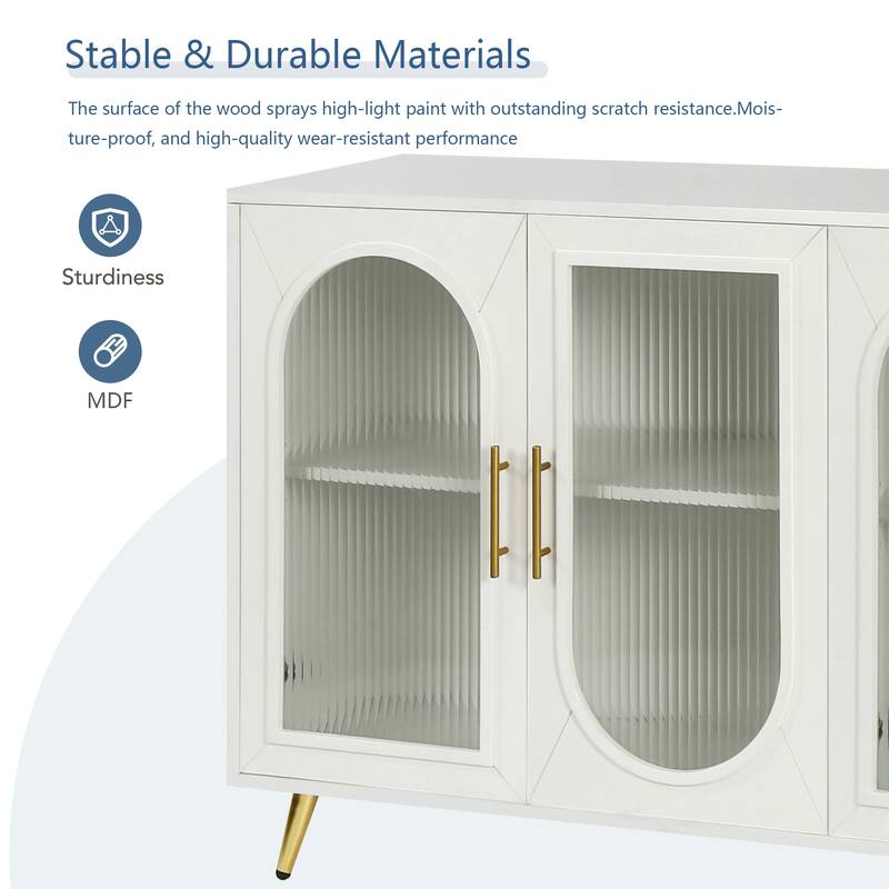 Wood TV Stand with Storage Cabinet & Adjustable Shelves