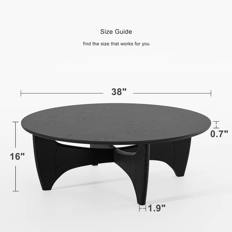 Round Modern Coffee Table Farmhouse Solid Wood Tea Table with Cross Sturdy Legs for Home Office Living Room - 16 in.H x 38 in.W