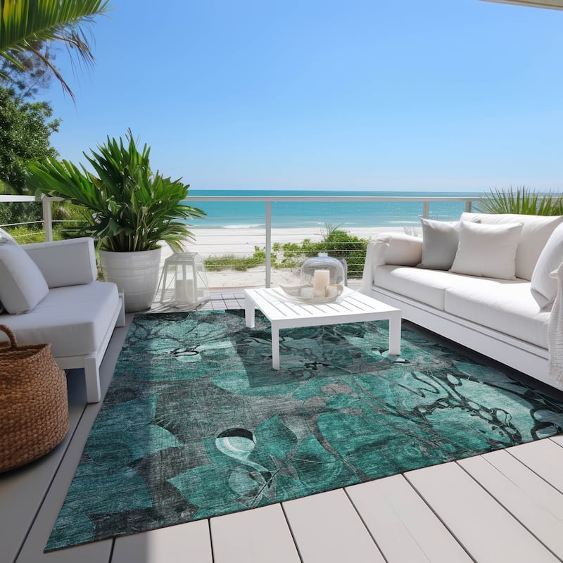 Sane Botanic Elegance Weather Resistant Classic Meets Modern Outdoor Rug - 10' X 14'