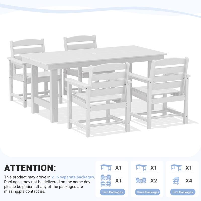 5-Piece HDPE Outdoor Dining Table Sets with Umbrella Hole - 1-Table 4-Chairs