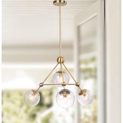 SAFAVIEH Lighting Bain Adjustable 4-light LED Gold Orb Pendant - 32" W x 32" D x 27-57" H