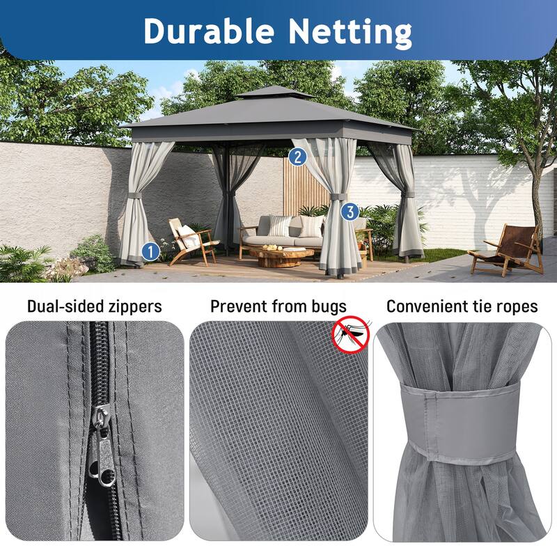 10x12 Outdoor Gazebo Tent with Double Roofs
