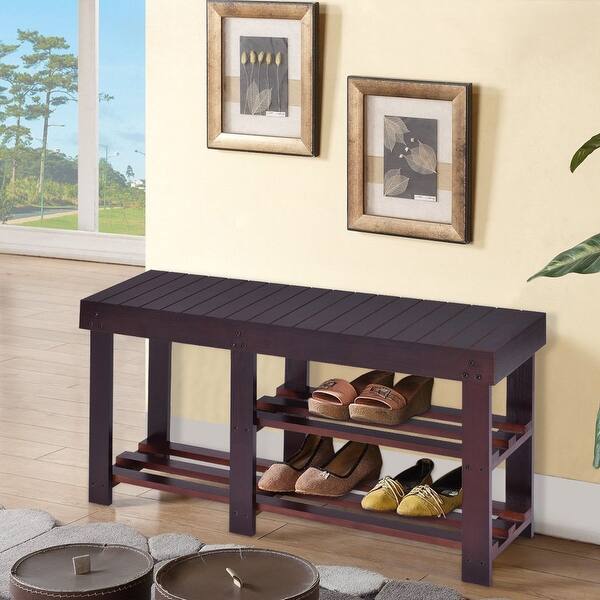 Shop Costway Wooden Shoe Bench Boot Storage Shelf Organizer