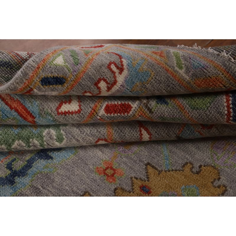 Grey Floral Oushak Oriental Area Rug Handmade Wool Carpet - 8'0"x 9'7"