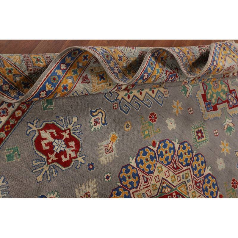 Gray Kazak Area Rug Handmade Wool Carpet - 8'1" x 12'4"