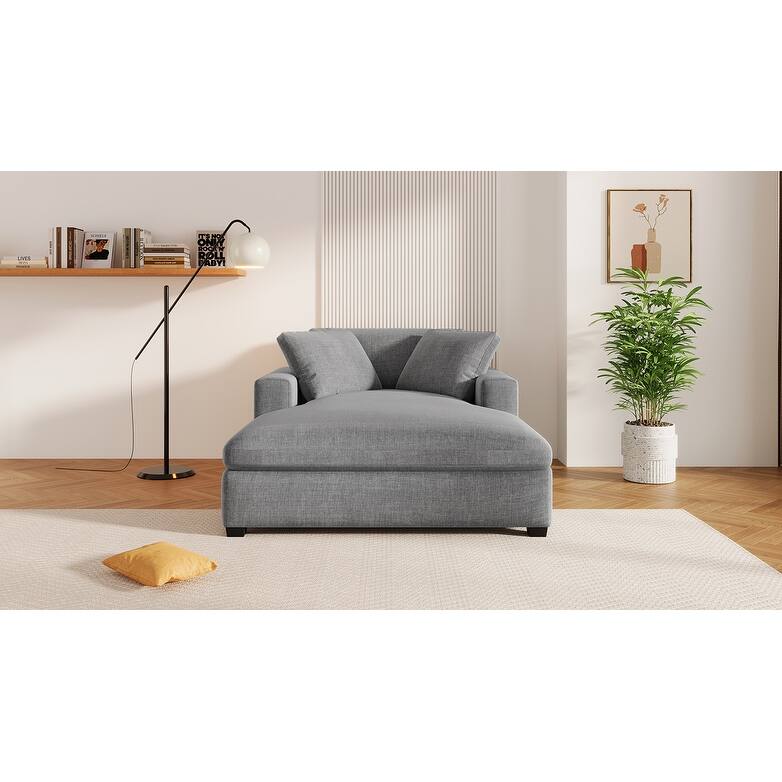 Gray Modern 53.5" Chaise Lounge Chair with Solid Wood Legs and Pillows for Living Room