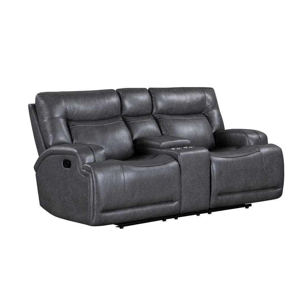 Tito Manual Reclining Loveseat, Gray Polyester, 80 Inch, Cupholders