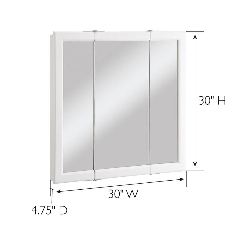 Design House Wyndham 30" Tri-View Bath Medicine Cabinet, White - 30 x 30