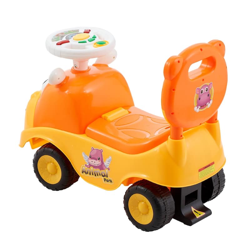 Kids Ride-On Toy with Music, Horn, and Under-Seat Storage - 19.7 x 9.4 x 16.3 in