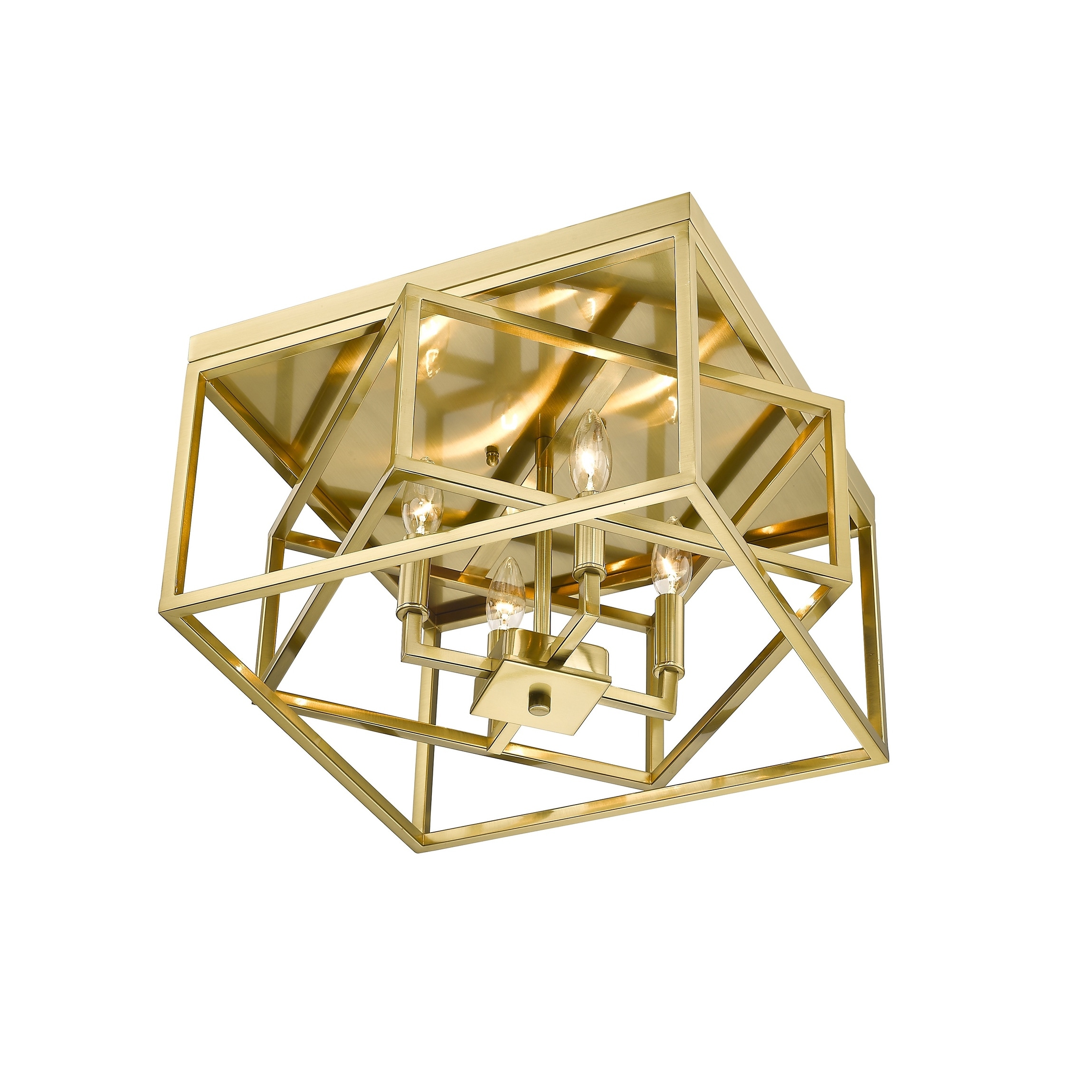 Transitional 4-Light Gold Interlocked Box Flush Mount