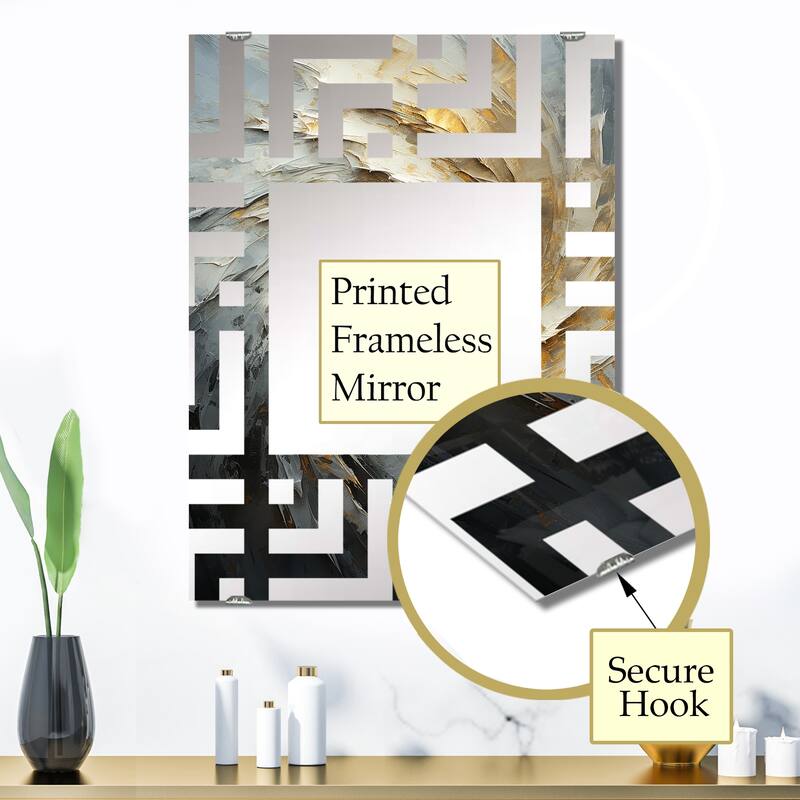 Designart "Gold And White Abstract Spiral Collage" Abstract Collages Mirror - Modern Large Wall Mirror For Living Room