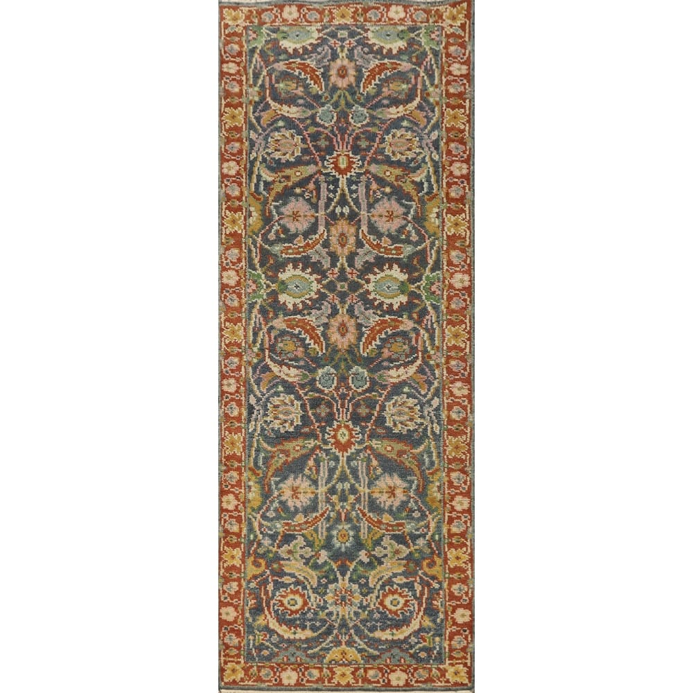 Hand-knotted Transitional Wool Carpet Grey Oushak Rug Floral Oriental Area Rug - 8' 0'' X 2' 7''