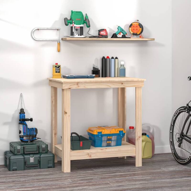 vidaXL Work Bench Solid Wood Pine - Natural