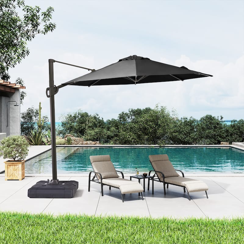 10ft Round Patio Offset Cantilever Umbrella Outdoor Hanging Umbrella with Cross Base