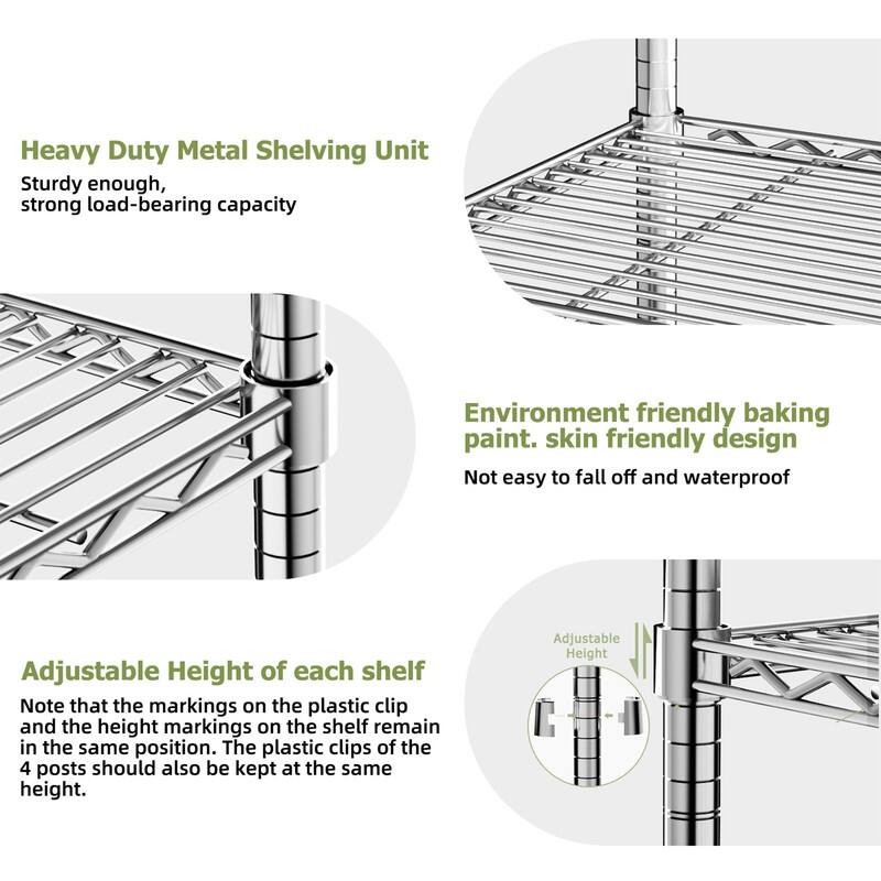4/5-Tier Heavy Duty Wire Shelves, Chrome/Black, 36/48"W, 350/400 lbs