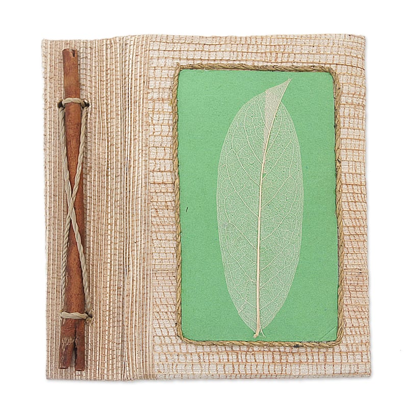 Novica Handmade Green Leaf Natural Fiber Paper Journal