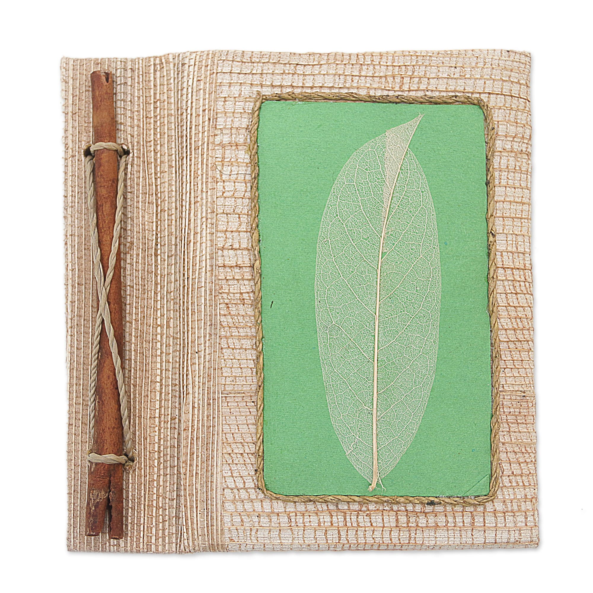 Novica Handmade Green Leaf Natural Fiber Paper Journal