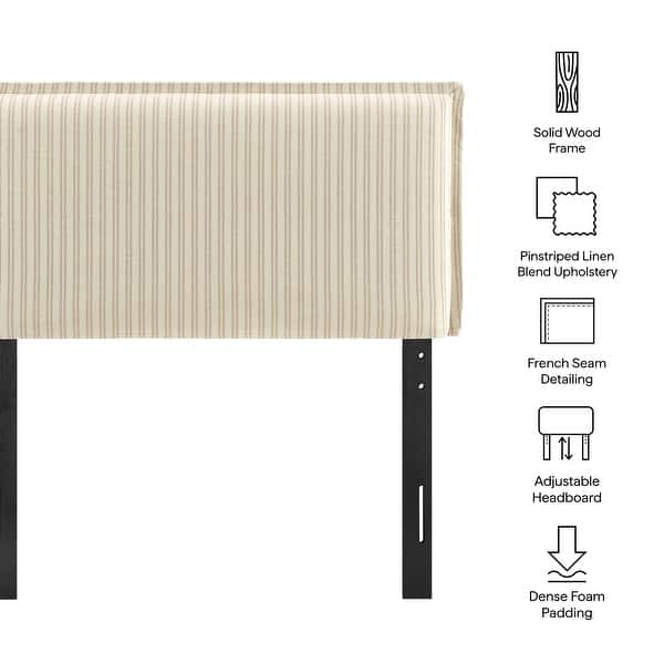 dimension image slide 6 of 18, Camille Upholstered Striped Linen Blend Headboard