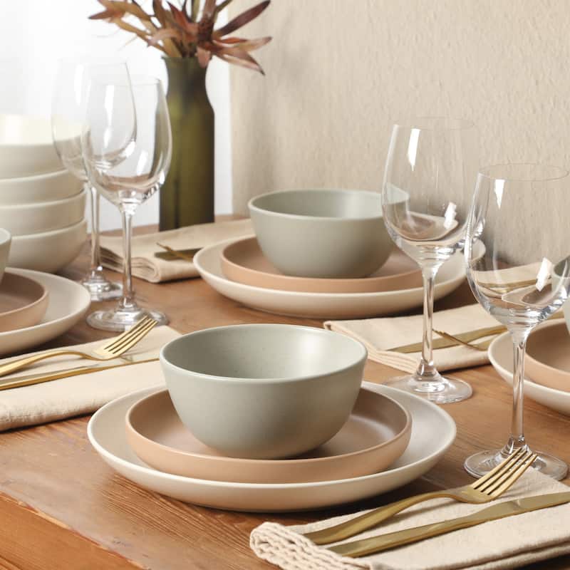 Gibson Elite Leeds Court Plates and Bowls Sets, 16-Piece Stoneware Dinnerware Sets, Round Speckle Reactive Glaze Dish Set