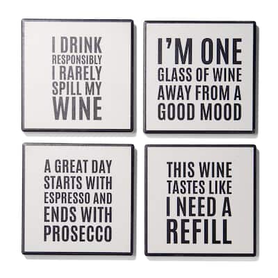 Wine Sentiments Set Of 4 Ceramic Coasters 4.25''D - 4.25 in. diameter