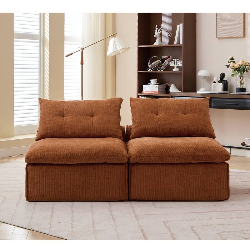 Armless Modular Upholstered Sofa with Lumbar Pillow, Compact Chenille Fabric Sofa Chair for Apartment Small Spaces