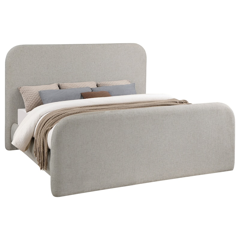 Jene Queen Size Bed, Upholstered Panel Headboard, Rounded Corners, Gray