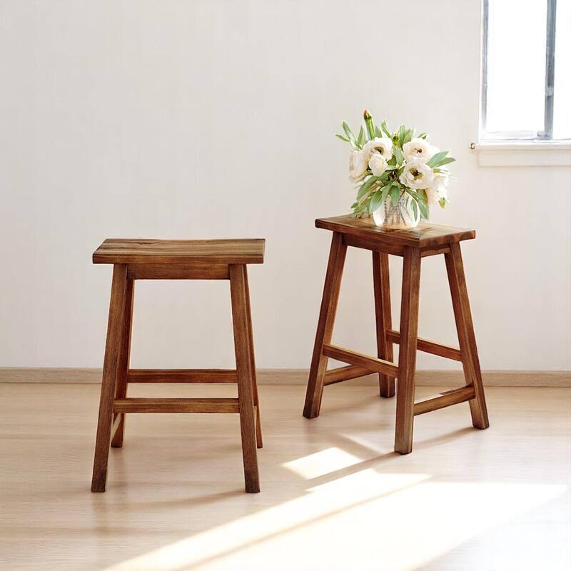 3-Piece Solid Wood 45" Table Set with 2 Stools, Counter Height Dining Set with Open Storage Shelves for Dining Room or Kitchen