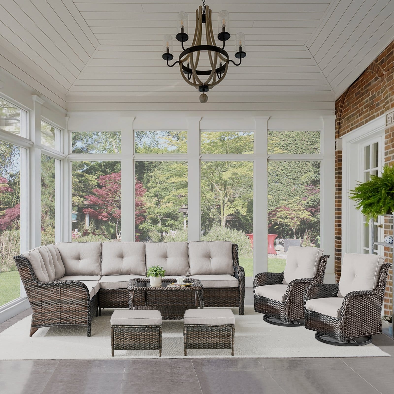 Option Brown Rattan - Beige Cushion